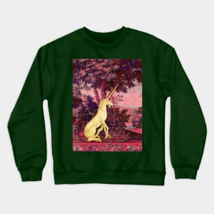 UNICORN IN WOODLAND LANDSCAPE AMONG GREENERY AND TREES Pink Blue Hues Crewneck Sweatshirt